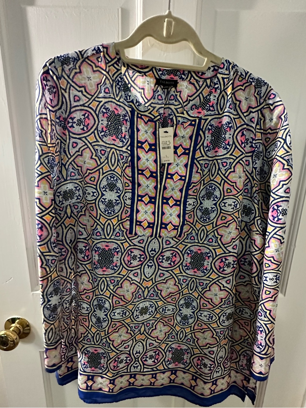 Talbots Pink & Blue Printed Long Sleeve Tunic